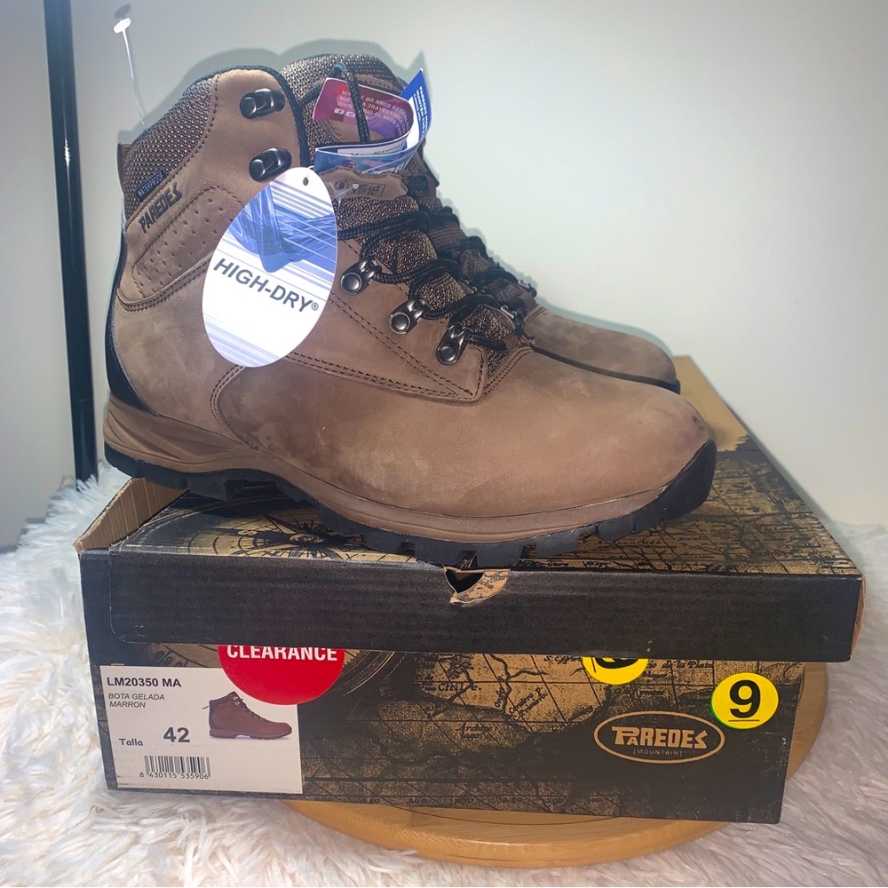 Paredes Men’s Boots Size 9 Hikers Work Ankle Brown Lace Up Suede Waterproof